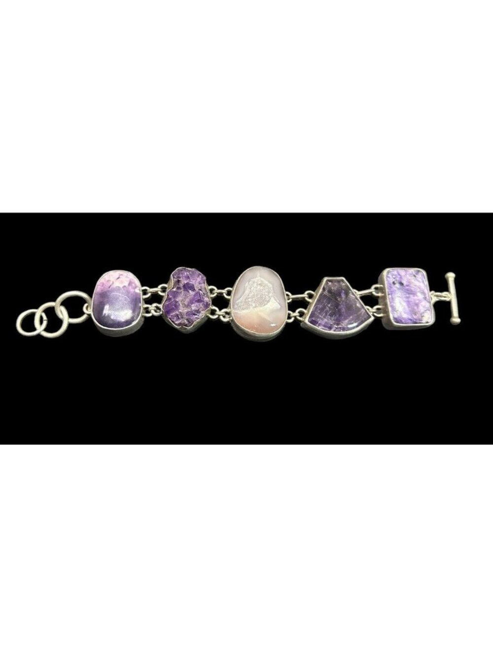 Ancient Echos Charoite and Amethyst Sterling Silver Bracelet Multi Gemstone